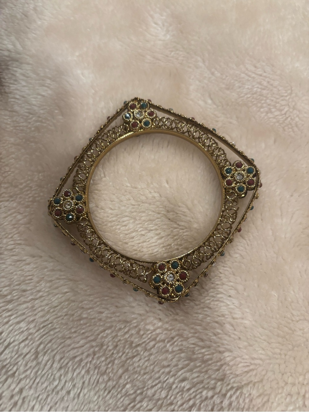 Gold Filigree Multicolor Gemstone Bangle Bracelet